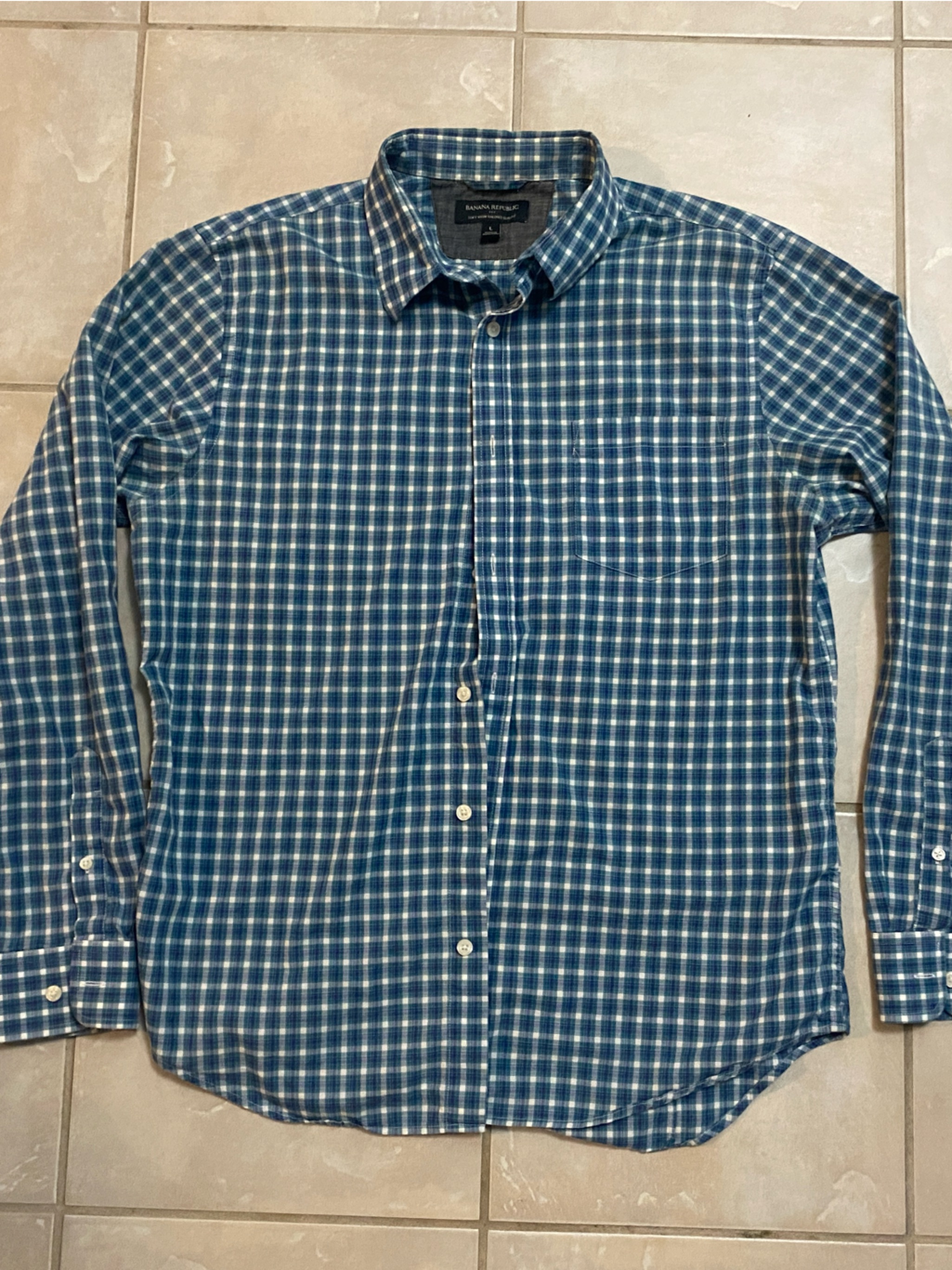 Banana Republic Blue And White Checked Button-Down Shirt